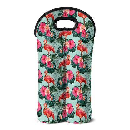 Tropical Floral Flamingo Pattern Print Double Neoprene Wine Tote
