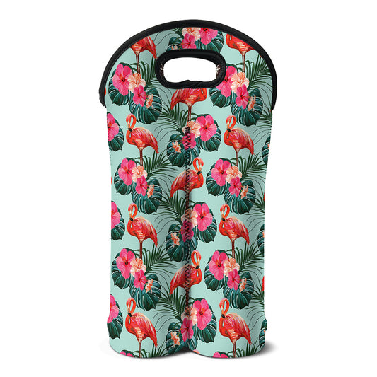 Tropical Floral Flamingo Pattern Print Double Neoprene Wine Tote