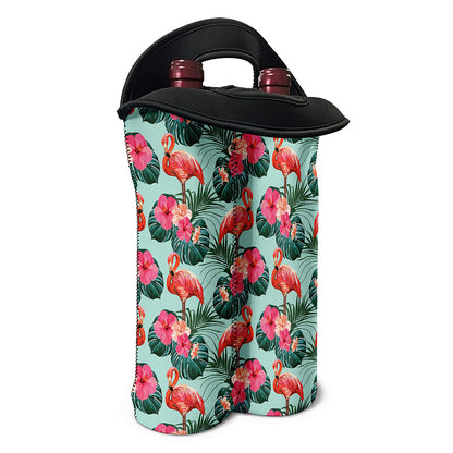 Tropical Floral Flamingo Pattern Print Double Neoprene Wine Tote
