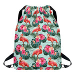 Tropical Floral Flamingo Pattern Print Drawstring Backpack
