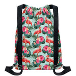 Tropical Floral Flamingo Pattern Print Drawstring Backpack