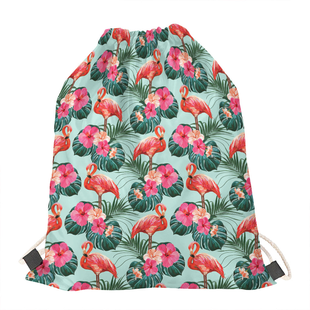 Tropical Floral Flamingo Pattern Print Drawstring Bag