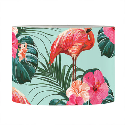 Tropical Floral Flamingo Pattern Print Drum Lamp Shade