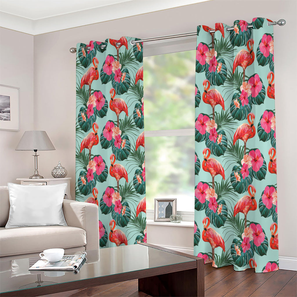 Tropical Floral Flamingo Pattern Print Extra Wide Grommet Curtains