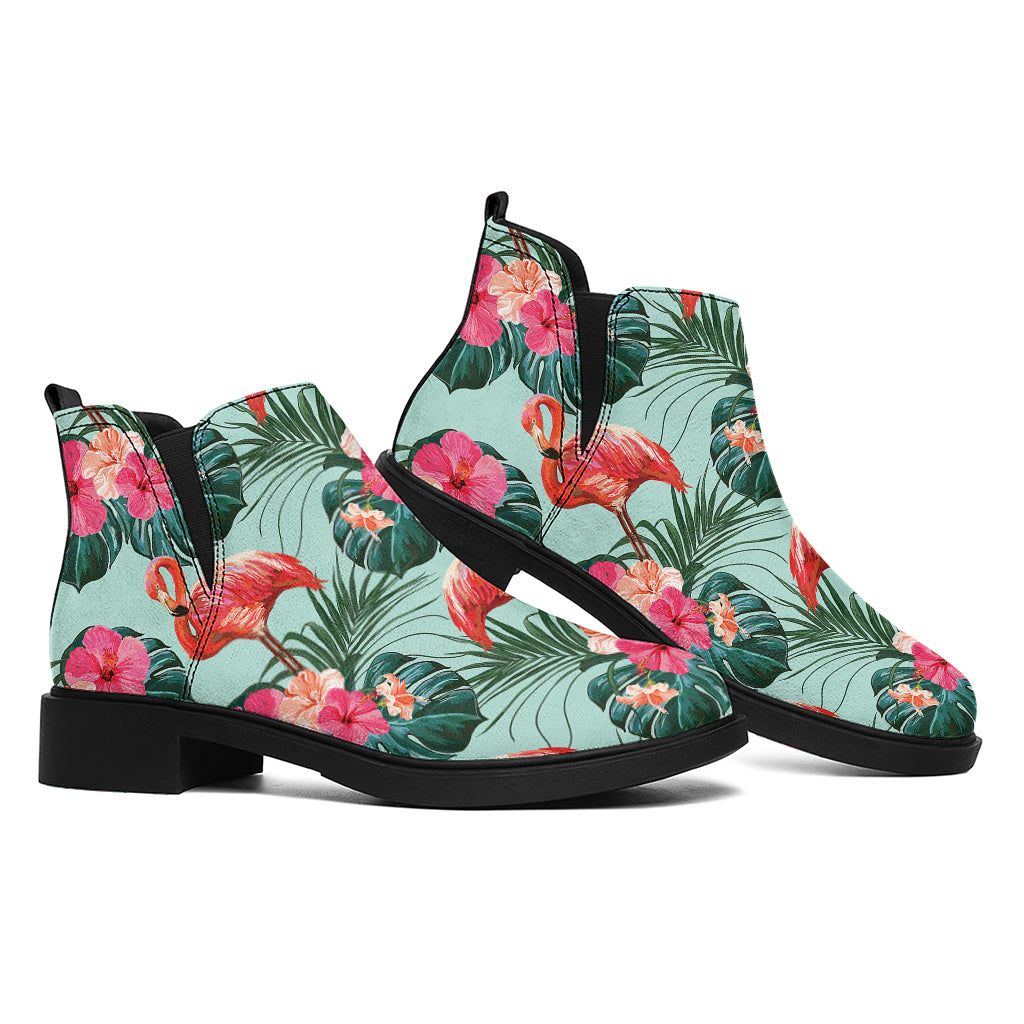 Tropical Floral Flamingo Pattern Print Flat Ankle Boots