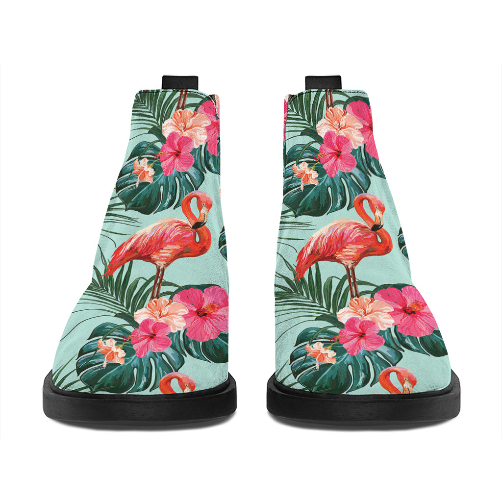 Tropical Floral Flamingo Pattern Print Flat Ankle Boots