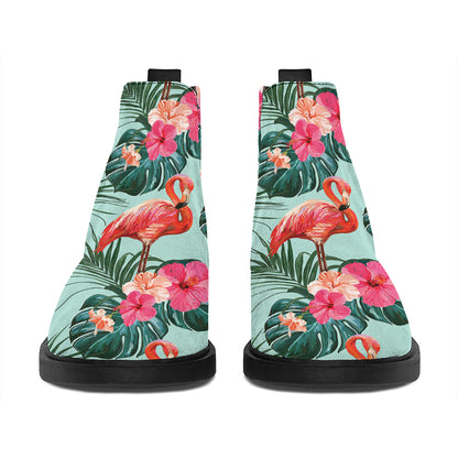 Tropical Floral Flamingo Pattern Print Flat Ankle Boots
