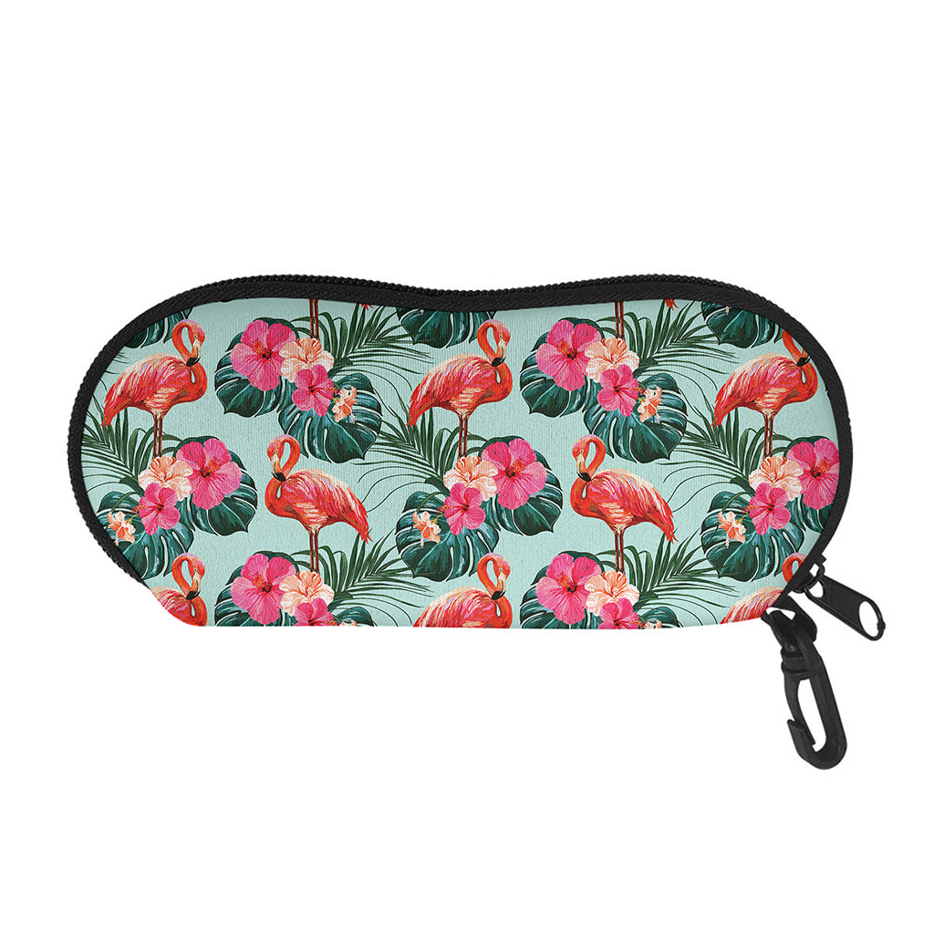 Tropical Floral Flamingo Pattern Print Glasses Case