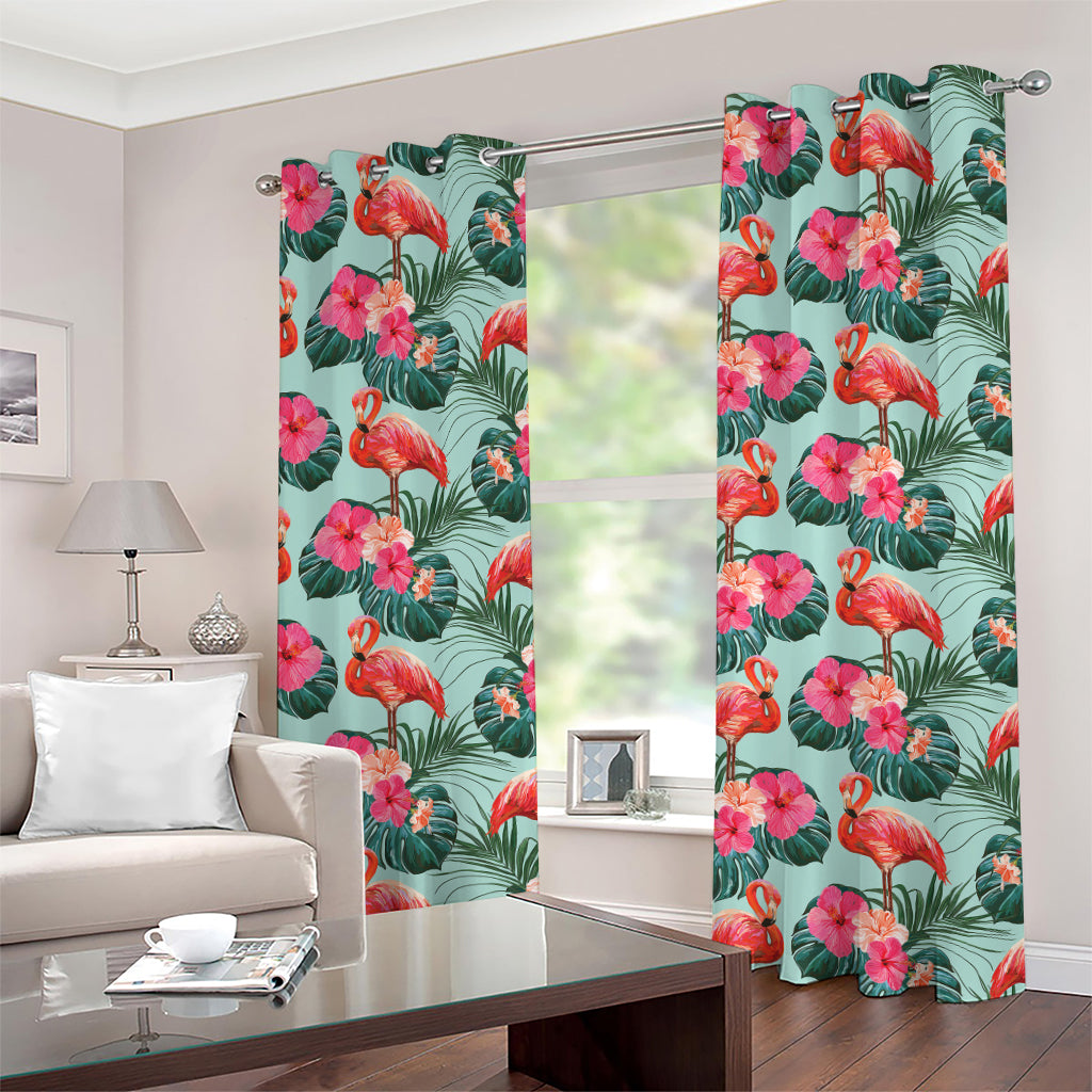 Tropical Floral Flamingo Pattern Print Grommet Curtains