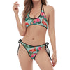 Tropical Floral Flamingo Pattern Print Halter Scoop Tie Side Bikini