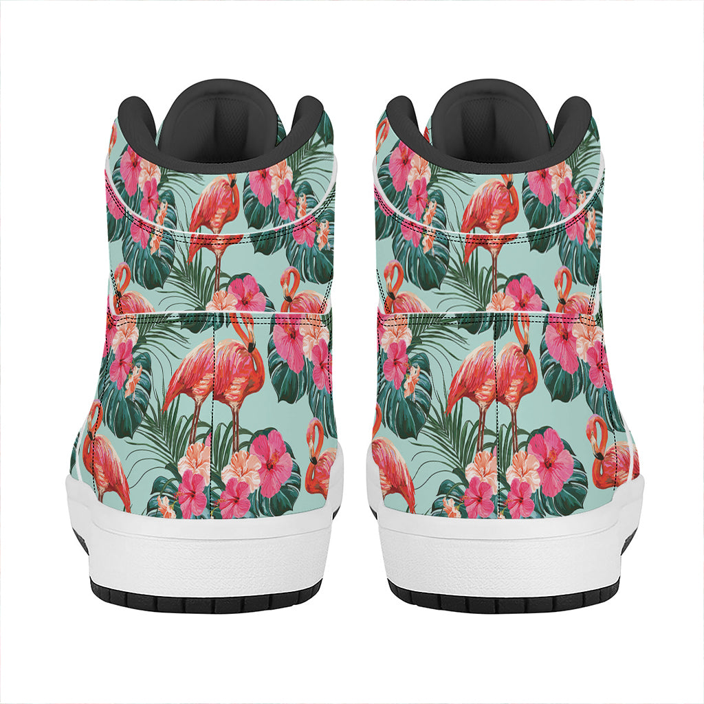 Tropical Floral Flamingo Pattern Print High Top Leather Sneakers