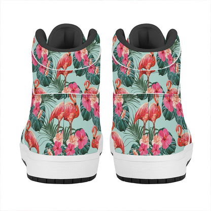 Tropical Floral Flamingo Pattern Print High Top Leather Sneakers