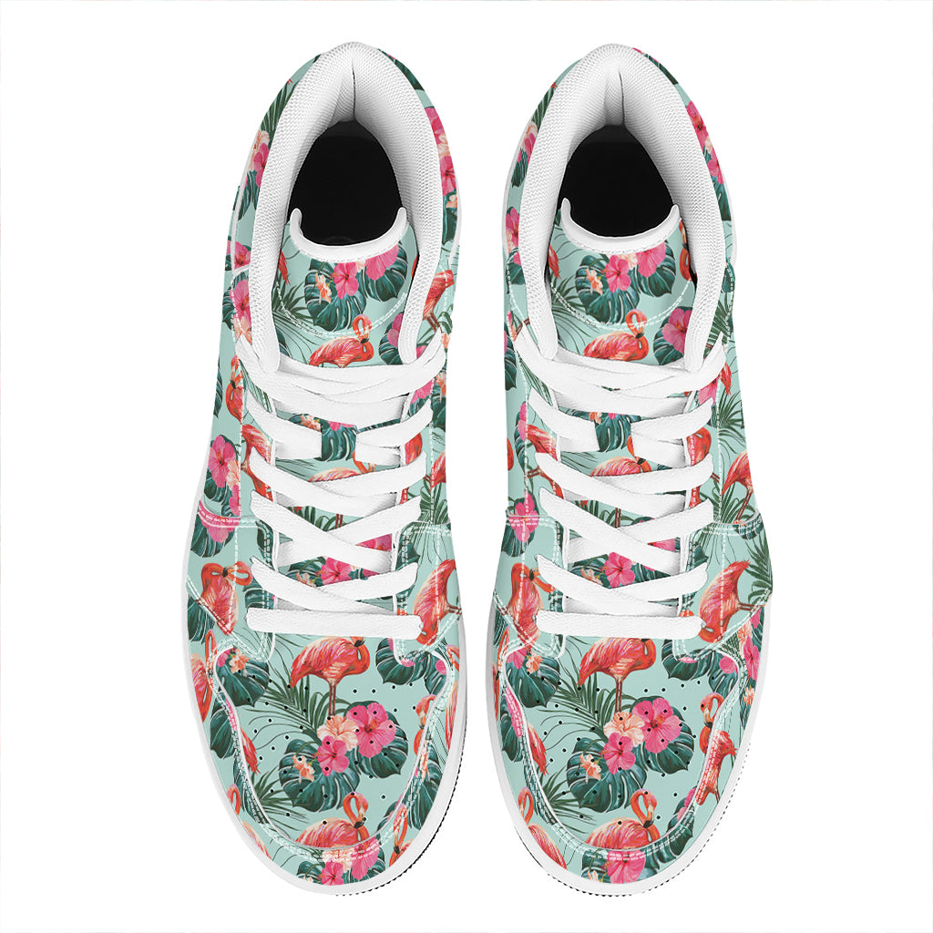 Tropical Floral Flamingo Pattern Print High Top Leather Sneakers