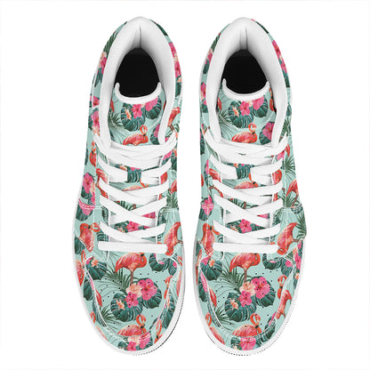 Tropical Floral Flamingo Pattern Print High Top Leather Sneakers