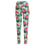 Tropical Floral Flamingo Pattern Print High-Waisted Pocket Leggings