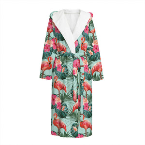 Tropical Floral Flamingo Pattern Print Hooded Bathrobe