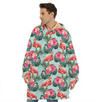 Tropical Floral Flamingo Pattern Print Hoodie Blanket