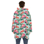 Tropical Floral Flamingo Pattern Print Hoodie Blanket