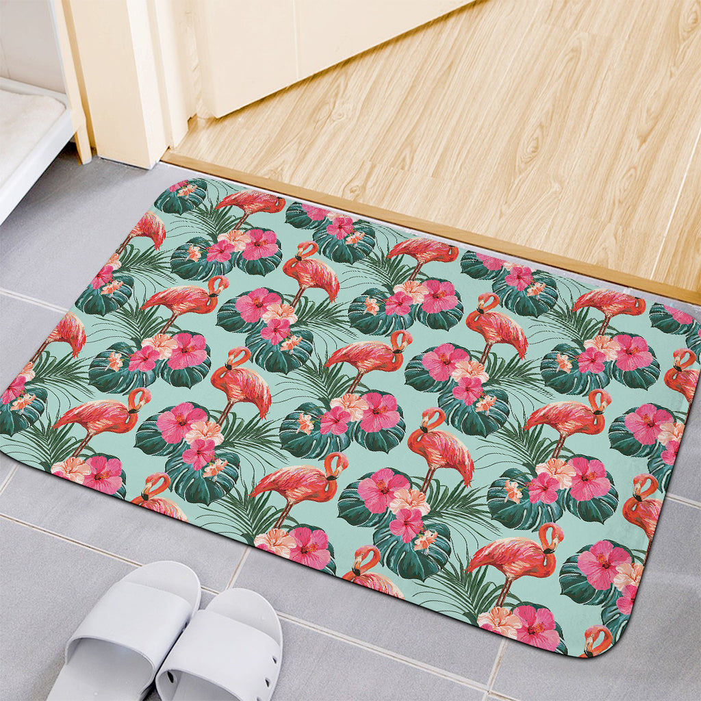 Tropical Floral Flamingo Pattern Print Indoor Door Mat