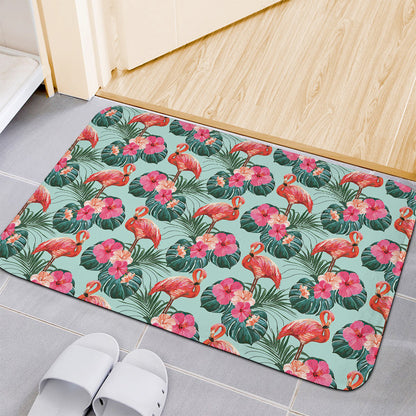 Tropical Floral Flamingo Pattern Print Indoor Door Mat