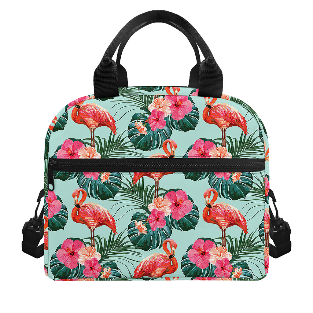 Tropical Floral Flamingo Pattern Print Insulated Lunch Bag