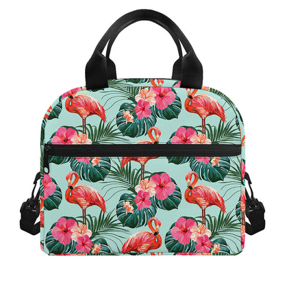 Tropical Floral Flamingo Pattern Print Insulated Lunch Bag
