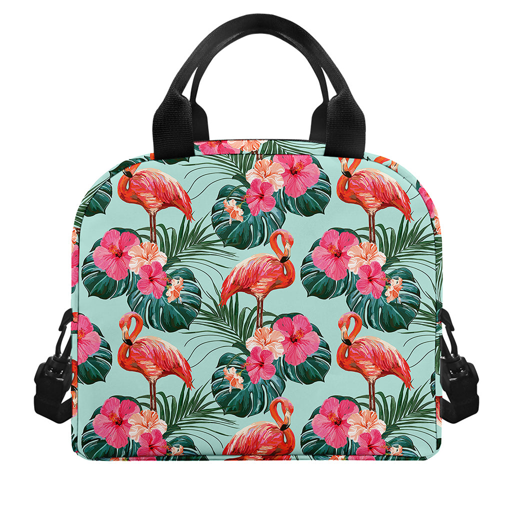 Tropical Floral Flamingo Pattern Print Insulated Lunch Bag