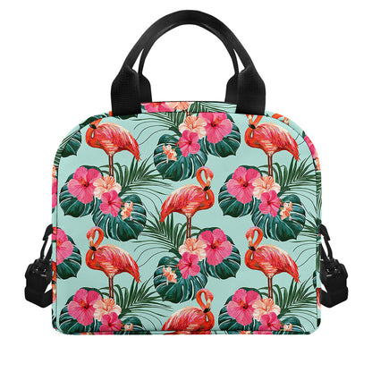 Tropical Floral Flamingo Pattern Print Insulated Lunch Bag