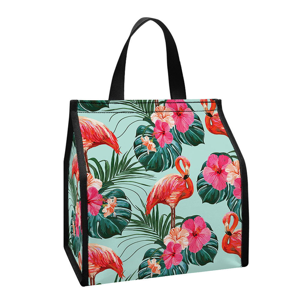 Tropical Floral Flamingo Pattern Print Insulated Lunch Tote