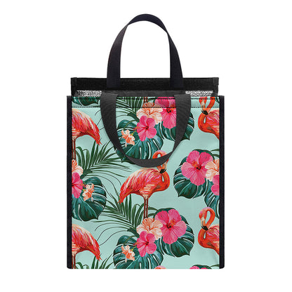 Tropical Floral Flamingo Pattern Print Insulated Lunch Tote