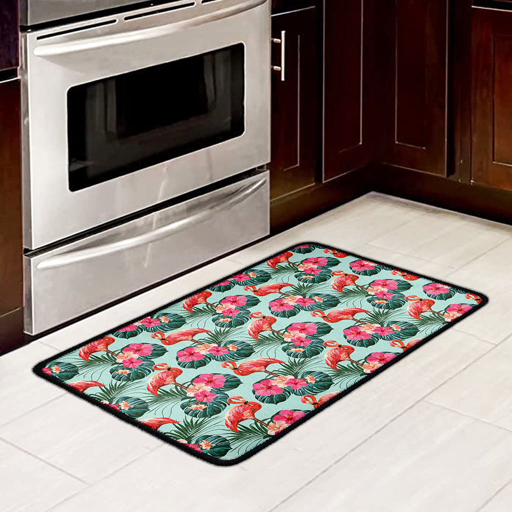 Tropical Floral Flamingo Pattern Print Kitchen Mat