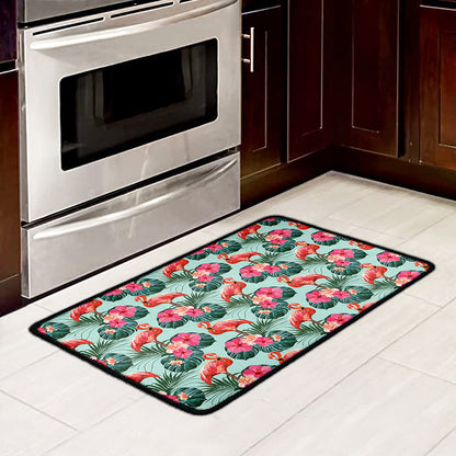 Tropical Floral Flamingo Pattern Print Kitchen Mat