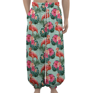 Tropical Floral Flamingo Pattern Print Lantern Pants