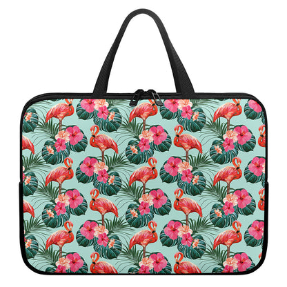 Tropical Floral Flamingo Pattern Print Laptop Sleeve With Handle