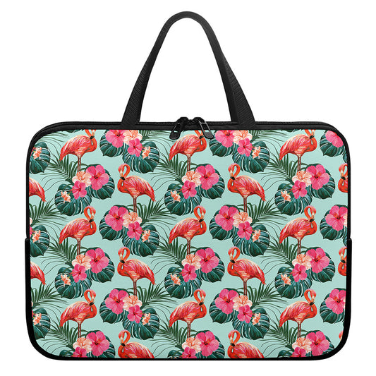 Tropical Floral Flamingo Pattern Print Laptop Sleeve With Handle