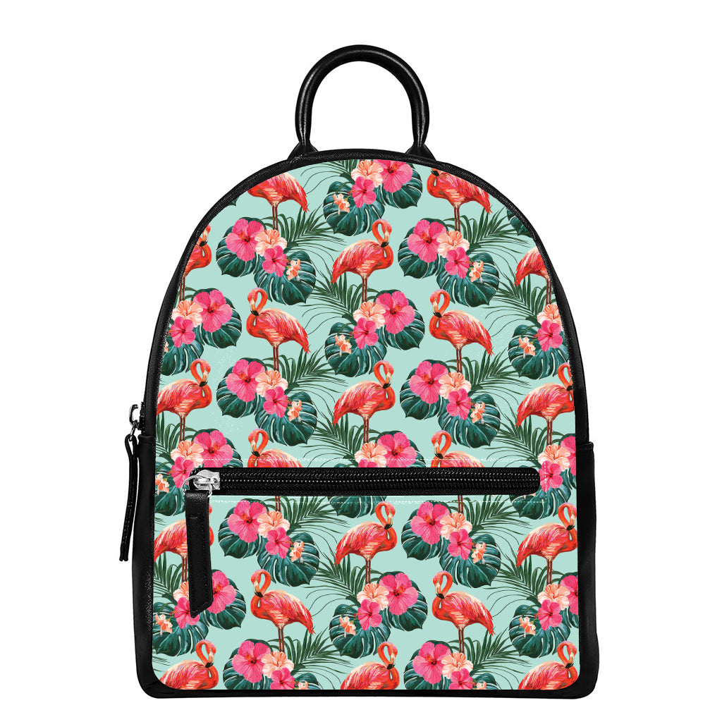 Tropical Floral Flamingo Pattern Print Leather Backpack