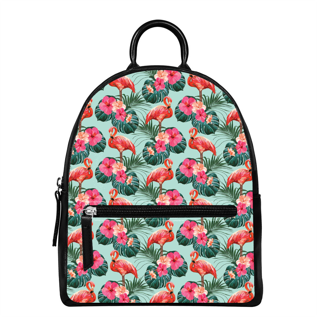 Tropical Floral Flamingo Pattern Print Leather Backpack