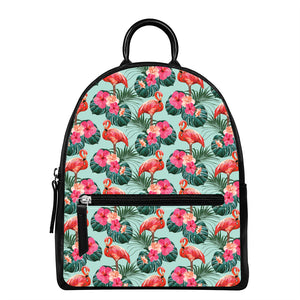 Tropical Floral Flamingo Pattern Print Leather Backpack