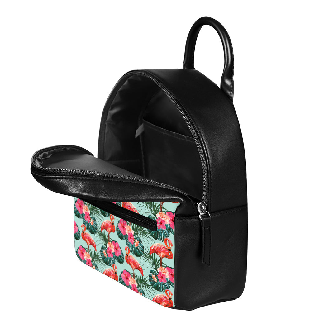 Tropical Floral Flamingo Pattern Print Leather Backpack