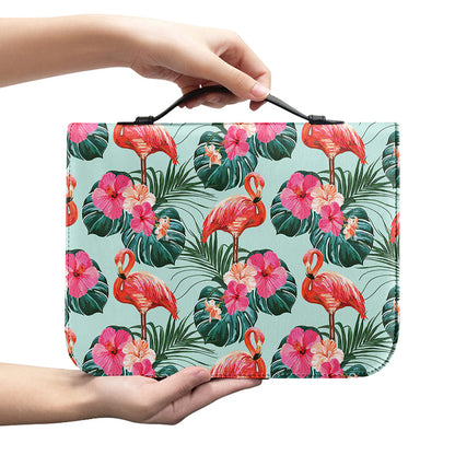Tropical Floral Flamingo Pattern Print Leather Bible Cover