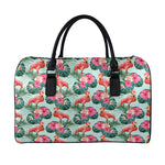 Tropical Floral Flamingo Pattern Print Leather Duffle Bag
