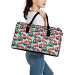 Tropical Floral Flamingo Pattern Print Leather Duffle Bag