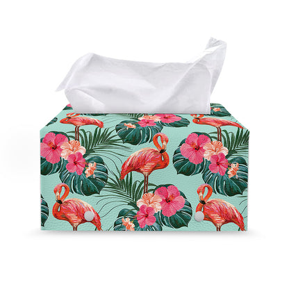 Tropical Floral Flamingo Pattern Print Leather Tissue Box Cover
