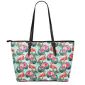 Tropical Floral Flamingo Pattern Print Leather Tote Bag With Zipper