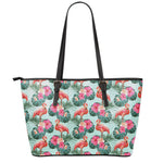 Tropical Floral Flamingo Pattern Print Leather Tote Bag