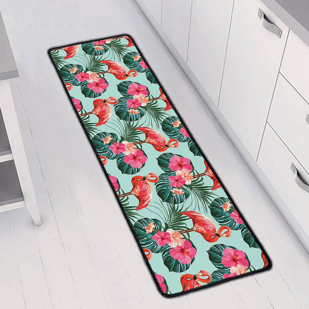 Tropical Floral Flamingo Pattern Print Long Kitchen Mat