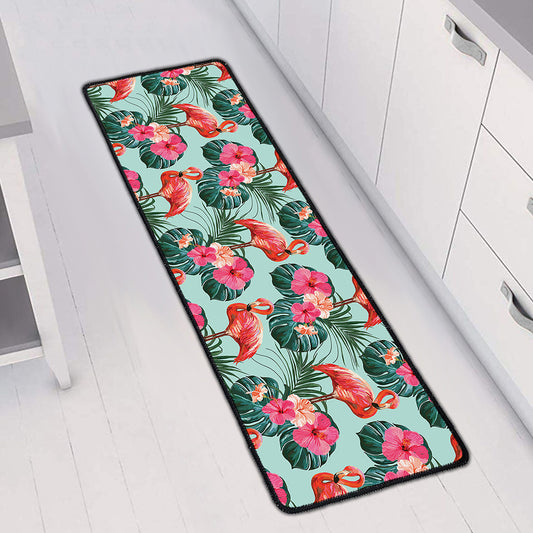 Tropical Floral Flamingo Pattern Print Long Kitchen Mat