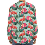 Tropical Floral Flamingo Pattern Print Long Sleeve Baseball Jersey