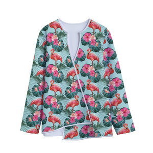 Tropical Floral Flamingo Pattern Print Long Sleeve Short Coat