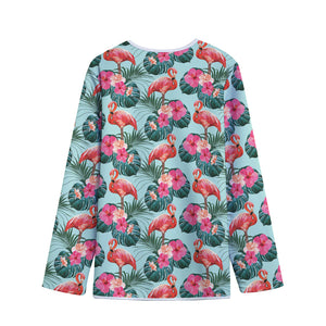 Tropical Floral Flamingo Pattern Print Long Sleeve Short Coat